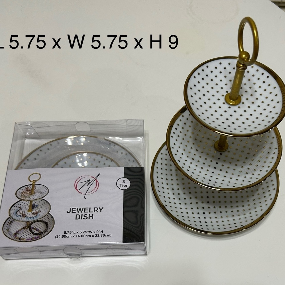 Gold and White Jewelry Dish